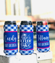 Load image into Gallery viewer, Lake Party Slim Can Huggers. Lake Party Favors. Float Trip Birthday or Bachelorette Favors! Skinny Can Lake Party Favors! Lake Bachelorette!