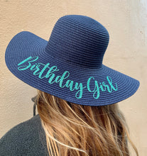 Load image into Gallery viewer, Beach Party Hat |Birthday Girl Hat |Birthday Favors | Bride Beach Hat | Dirty 30/ Bride to Be/ Floppy Beach Hat/Birthday Gift/Glitter