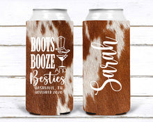 Load image into Gallery viewer, Boots Booze Cowhide Bachelorette or Birthday party. Personalized Austin or Nashville Party. Custom Colorado Western Wedding Favors.