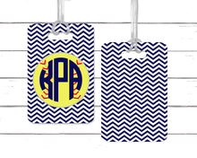 Load image into Gallery viewer, Softball Chevron Bag Tag. Personalized Softball bag tag! Monogrammed Softball gift. Great team or Coaches gift.