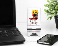 Load image into Gallery viewer, Cowgirl Phone Stand. Equestrian Cell Phone Stand, personalized Cowgirl gift, Horse lover gift, custom horse gift. USA phone stand! USA gift!