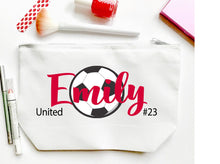 Load image into Gallery viewer, Soccer Make Up bag. Custom Soccer bag. Personalized Soccer Bag. Personalized Soccer Team Gift! Soccer Gift. Soccer coach gift!