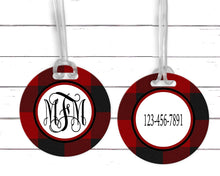 Load image into Gallery viewer, Buffalo Plaid Luggage Tag. Personalized  Birthday, Bachelorette or Bridesmaid's Gift! Outdoorsy Diaper bag, backpack or sports bag.