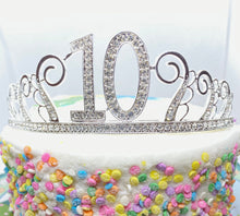 Load image into Gallery viewer, 10th Birthday tiara, 10th Birthday Gift, 10th Birthday Party Tiara, 10th Birthday Crown, 10th Birthday Party Decoration, 10th present