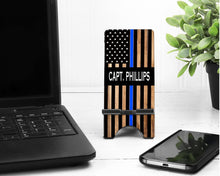 Load image into Gallery viewer, Police Phone Stand. Thin Blue Line Phone Stand, Custom Police gift! Personalized Police gift! Sergeant, Detective, Officer, Sheriff gift
