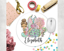 Load image into Gallery viewer, Mermaid Mouse Pad. Personalized Mermaid gift! Great Daughter or Sister Gift. Elegant Custom desk accessory! Mermaid Party theme favors!