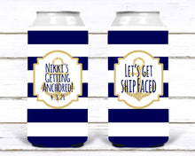 Load image into Gallery viewer, Navy and White "Glitter" Anchor Huggers. Nautical Bachelorette or Birthday Huggers. Nautical Slim Can Party Favors. Nautical Wedding Favors