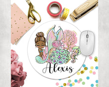 Load image into Gallery viewer, Mermaid Mouse Pad. Personalized Mermaid gift! Great Daughter or Sister Gift. Elegant Custom desk accessory! Mermaid Party theme favors!