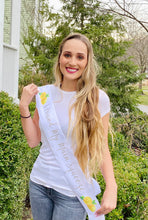 Load image into Gallery viewer, Lemon 4" Bridal Sash. Beach Bachelorette Sash. Bride to be Sash. Lemon Theme Bridal Shower Satin Sash. Bridal Shower Gift. Lemon Party Sash