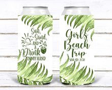 Load image into Gallery viewer, Palm Leaves Party Huggers. Slim Can Wedding or Bachelorette Party Favors. Beach Girl's Weekend or Family Vacation .