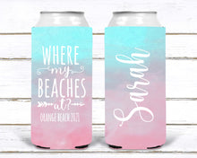 Load image into Gallery viewer, Ombre Slim party huggers. Skinny can party favors. Personalized Birthday or Bachelorette Party Favors. Slim Can Ombre Wedding party favor!