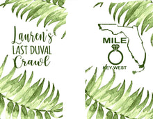 Load image into Gallery viewer, Palm Leaves Slim Party Huggers. Tropical Wedding or Bachelorette Party Favors. Girl's Weekend Family Vacation Beach Favors.