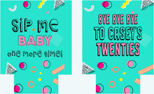 Load image into Gallery viewer, 90's Theme Party Huggers. 90's Birthday or Bachelorette Huggers. Retro Birthday Coolies. 90's Prom Party favors!