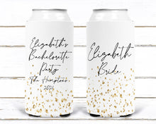 Load image into Gallery viewer, Gold "Glitter" Party Huggers. Slim Can Party. Personalized Bachelorette Party favors. Birthday Party Favors! White and Gold favors.