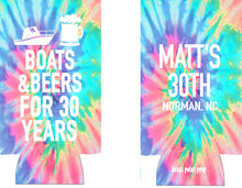 Load image into Gallery viewer, Tie Dye Personalized Huggers. 70s theme Party Favors. Tie Dye Party Favors! Disco theme Hippie 70's Birthday or Bachelorette Party Favors!