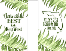 Load image into Gallery viewer, Palm Leaves Slim Party Huggers. Tropical Wedding or Bachelorette Party Favors. Girl's Weekend Family Vacation Beach Favors.