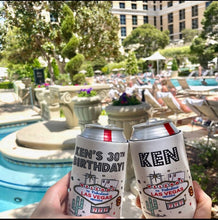 Load image into Gallery viewer, Vegas Party Slim Cans. Vegas Bachelorette or Birthday Girl's weekend Favors. Vegas Bachelorette Party Favors. Custom vegas Party huggers.