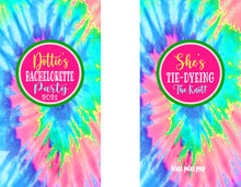 Load image into Gallery viewer, Tie Dye Personalized Huggers. Lake or River Party Favors. Tie Dye Party Favors! 70's Birthday or Bachelorette Tubing Party Favors!
