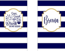 Load image into Gallery viewer, Navy and White "Glitter" Anchor Huggers. Nautical Bachelorette or Birthday Huggers. Nautical Slim Can Party Favors. Nautical Wedding Favors