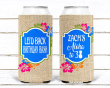Load image into Gallery viewer, Tiki Party Huggers. Tropical Bachelorette or Birthday Luau Favors. Personalized Hawaii Party Huggers. Luau Wedding Shower Huggers! Tiki Bar
