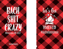 Load image into Gallery viewer, Plaid Get Toasted Party Huggers. Plaid Bachelorette or Birthday Party Favors too! Plaid Camping Party Huggers. Flannel & Fizz