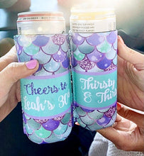 Load image into Gallery viewer, Mermaid party huggers. Mermaid party favors. Personalized Mermaid Birthday or Bachelorette Party Favors. Slim Can Mermaid party favor!