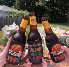 Load image into Gallery viewer, Retro Theme Party Favors. 70s theme 40 50 60 70th Birthday Party Huggers. 70's Retro Bachelor or Bachelorette. 70's theme Party Favors.