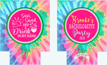 Load image into Gallery viewer, Tie Dye Personalized Huggers. Lake or River Party Favors. Tie Dye Party Favors! 70's Birthday or Bachelorette Tubing Party Favors!