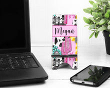 Load image into Gallery viewer, Cowgirl Phone Stand. Equestrian Cell Phone Stand, personalized Cowgirl gift, Horse lover gift, custom horse gift