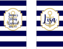 Load image into Gallery viewer, Navy and White "Glitter" Anchor Huggers. Nautical Bachelorette or Birthday Huggers. Nautical Slim Can Party Favors. Nautical Wedding Favors