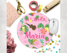 Load image into Gallery viewer, Hawaii theme Mouse Pad. Custom Luau theme gift. Personalized Desk accessory! Tropical Mousepad is a great teachers gift! Gift for mom!