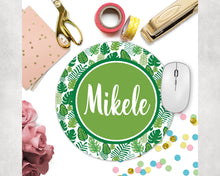 Load image into Gallery viewer, Palm Leaves Mouse Pad. Custom monogrammed gift. Personalized Desk accessory! Tropical Mousepad is a great teachers gift! Gift for mom!