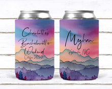 Load image into Gallery viewer, Mountain Party Can Huggers. Mountain Bachelorette or Birthday Favors. Girls Weekend Favors. Camping Bachelorette Party! Mountain Wedding