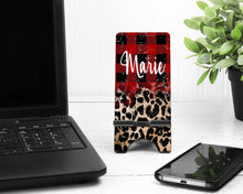 Load image into Gallery viewer, Distressed Plaid Cell Phone Stand, Personalized Phone stand. Custom Mother or sister gift! Personalized Gift! Teacher or co worker gift!