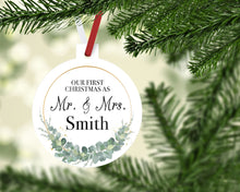 Load image into Gallery viewer, First Christmas Ornament. Personalized Couple Christmas Gift! Great Married Stocking Stuffer! Personalized First Christmas Ornament!