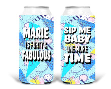 Load image into Gallery viewer, 80's Theme Party Huggers. Slim Can 80's Birthday or Bachelorette Huggers. Retro Birthday Coolies. 80's Prom Party favors!