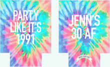 Load image into Gallery viewer, Tie Dye Party Huggers. Hippie 70's tie dye Birthday Party Huggers. Retro Birthday Coolies. 70's theme Party Favors