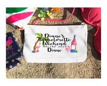 Load image into Gallery viewer, Beach and Wine Party Make Up bag. Great Bachelorette or Girls Weekend Favors. Bachelorette Beach Weekend Make up Bag.