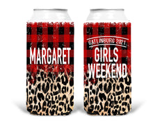 Load image into Gallery viewer, Plaid and Leopard Party Huggers. Flannel Bachelorette or Birthday Favors. Family Camping. Flannel Fling! GlampingParty favors!