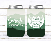 Load image into Gallery viewer, Mountain Camp Bachelorette Huggers. Mountain Bachelorette or Birthday Party Favors too! Camping Party Huggers. Flannel & Fizz