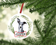 Load image into Gallery viewer, Greyhound Ornaments. Personalized Whippet Tree Ornament! Greyhound or Whippet Gift. Custom Greyhound or Whippet Gifts! Rescue Dog Mom gift!