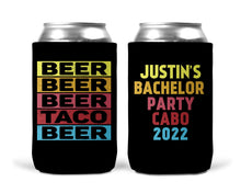 Load image into Gallery viewer, Beer and Tacos Party huggers. 21 30 40 50 Beer Birthday Favors! Mexican Bachelor Party Gifts. Fiesta Birthday Party favors.