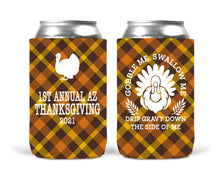Load image into Gallery viewer, Friendsgiving Plaid Party Huggers. Gobble Me Thanksgiving Party Favors. Turkey Party Coolies. Thanksgiving Wedding Shower Coolies!