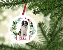 Load image into Gallery viewer, Saint Bernard Ornaments. Brown and White Saint Bernard Christmas Tree Ornament. Perfect Custom Red and White St Bernard Gifts! Dog Mom gift