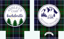 Load image into Gallery viewer, Plaid Camp Bachelorette Huggers. Plaid Bachelorette or Birthday Party Favors too! Plaid Camping Party Huggers. Flannel & Fizz