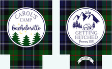 Load image into Gallery viewer, Plaid Camp Bachelorette Huggers. Plaid Bachelorette or Birthday Party Favors too! Plaid Camping Party Huggers. Flannel & Fizz