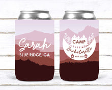 Load image into Gallery viewer, Mountain Camp Bachelorette Huggers. Mountain Bachelorette or Birthday Party Favors too! Camping Party Huggers. Flannel & Fizz