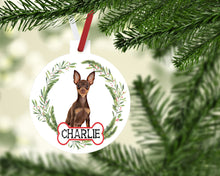 Load image into Gallery viewer, Miniature Pinscher Ornaments. custom Mini Pin Ornament. Pinscher Christmas Tree Ornament. Personalized Mini Pinscher Dog Mom gift!