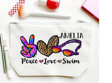 Load image into Gallery viewer, Swim Make Up bag. Custom Swimmer bag. Personalized Swim Team Bag. Swim Mom Gift! Great Swim Team Coach Gift. Swim Gift.Girls Swim Bag.