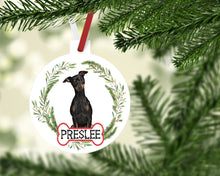 Load image into Gallery viewer, Miniature Pinscher Ornaments. custom Mini Pin Ornament. Pinscher Christmas Tree Ornament. Personalized Mini Pinscher Dog Mom gift!